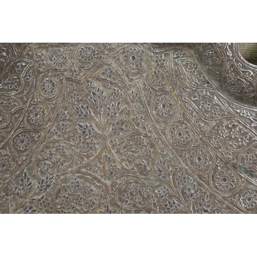 1741 - Antique Islamic silver plate shaped edge tray, all over flat chasing approx 47cm x 64cm