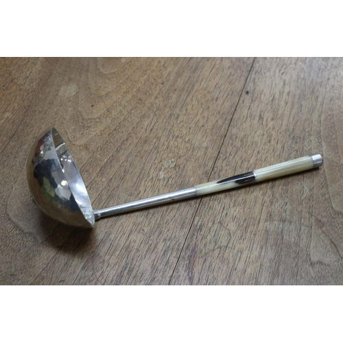 1744 - Australian hand beaten silver horn mounted silver ladle, impressed JPT 920 AUST, approx 26cm L