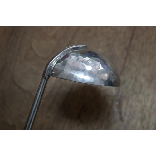 1744 - Australian hand beaten silver horn mounted silver ladle, impressed JPT 920 AUST, approx 26cm L