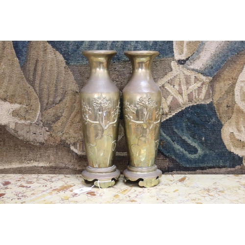 1745 - Pair of antique polished brass oriental vases, each approx 32cm H (2)