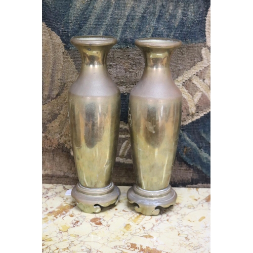 1745 - Pair of antique polished brass oriental vases, each approx 32cm H (2)