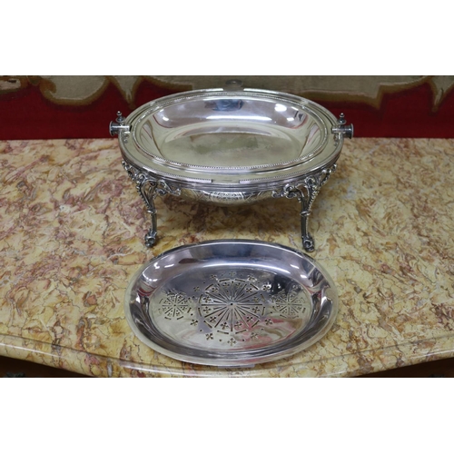 1753 - Antique silver plated roll top server, approx 21cm H x 29cm W x 21cm D