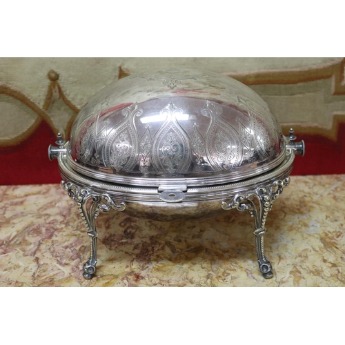 1753 - Antique silver plated roll top server, approx 21cm H x 29cm W x 21cm D