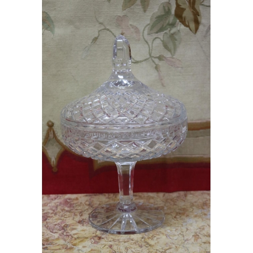 1757 - Large glass lidded pedestal bon bon, approx 38cm H x 26cm Dia