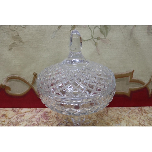 1757 - Large glass lidded pedestal bon bon, approx 38cm H x 26cm Dia