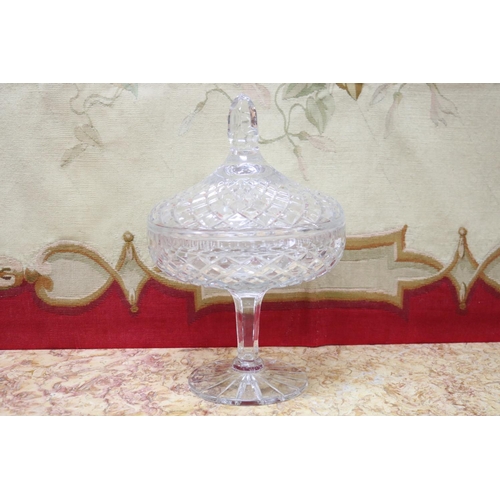 1757 - Large glass lidded pedestal bon bon, approx 38cm H x 26cm Dia