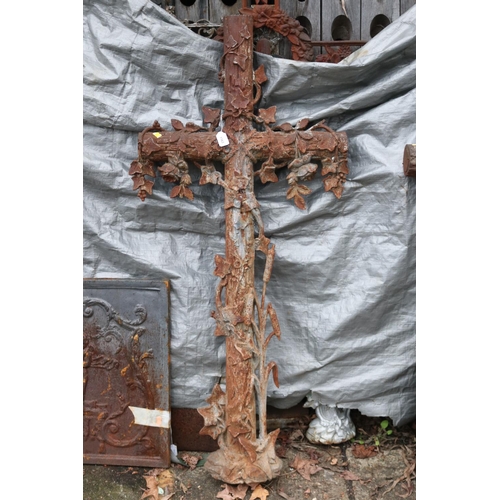 1767 - Antique French cast iron cross, approx 130cm H x 58cm W
