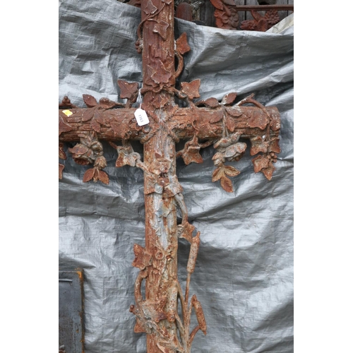 1767 - Antique French cast iron cross, approx 130cm H x 58cm W