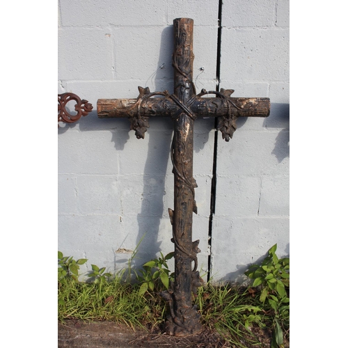 1768 - Antique French cast iron cross, approx 123cm H x 63cm W