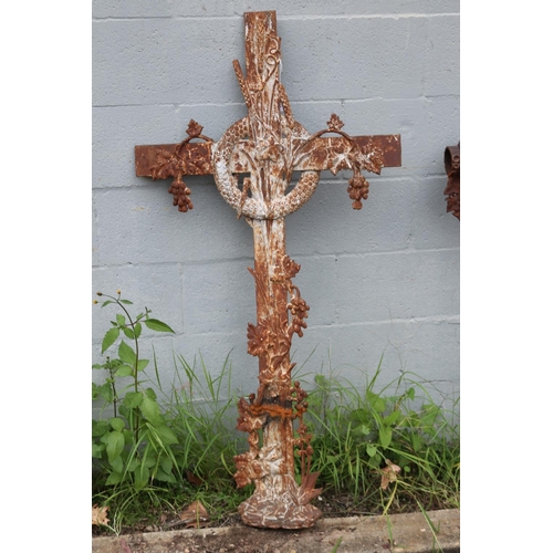 1770 - Antique French cast iron cross, approx 121cm H x 62cm W