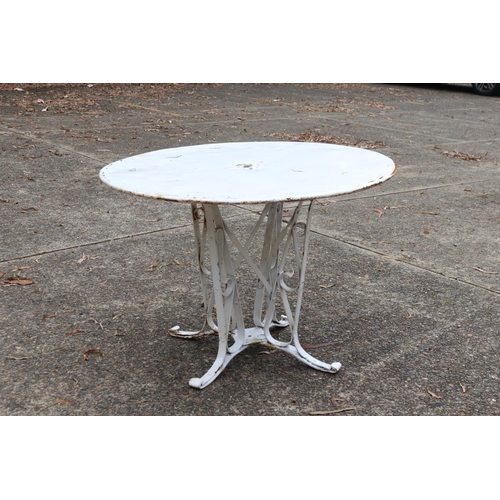 1794 - French Art Deco circular top garden table, with structural base, approx 69cm H x 100cm dia