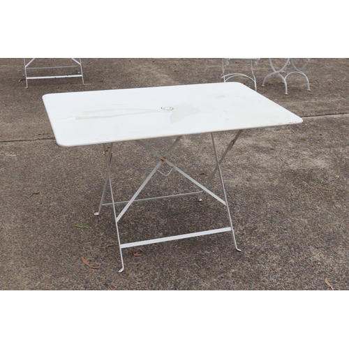 1811 - Vintage French painted iron folding garden table, approx 74cm H x 118cm W x 77cm D