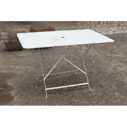 1815 - Vintage French painted iron folding garden table, approx 74cm H x 118cm W x 78cm D