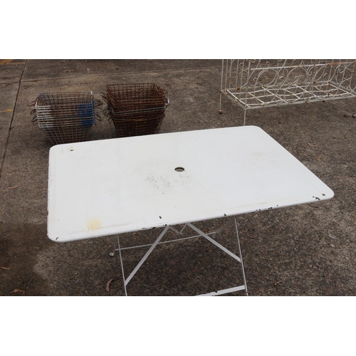 1815 - Vintage French painted iron folding garden table, approx 74cm H x 118cm W x 78cm D