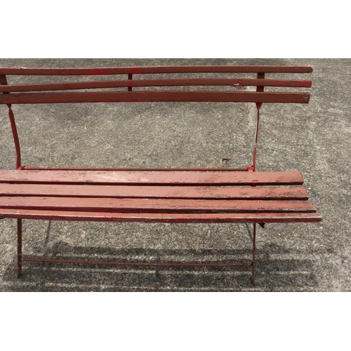 1818 - Antique French wooden slat folding garden bench, approx 81cm H x 148cm W