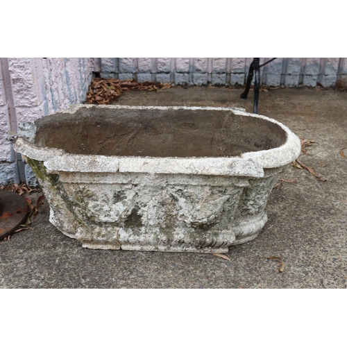 1825 - Antique French cast iron monkey tail pump with composite stone basin, pump approx 148cm H x 67cm W (... 
