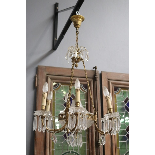 1611 - Vintage French six light chandelier, approx 95cm H (including chain)