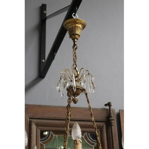 1611 - Vintage French six light chandelier, approx 95cm H (including chain)