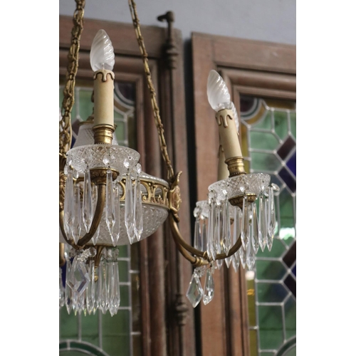 1611 - Vintage French six light chandelier, approx 95cm H (including chain)