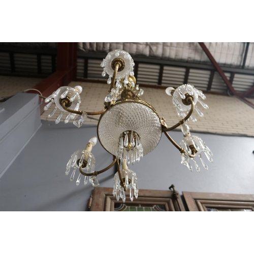 1611 - Vintage French six light chandelier, approx 95cm H (including chain)