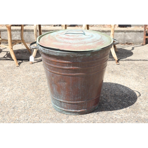 1759 - Copper twin handled lidded bucket, approx 52cm H x 52cm Dia (excluding handles)