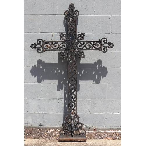 1760 - Antique French pierced iron cross, approx 152cm H x 93cm W