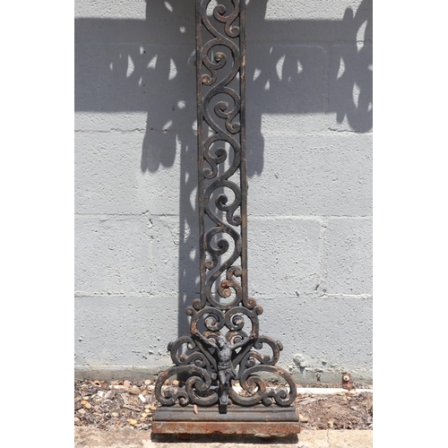 1760 - Antique French pierced iron cross, approx 152cm H x 93cm W