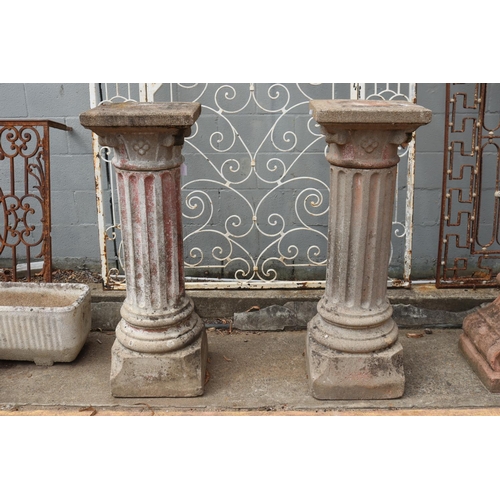 1764 - Pair of antique French Gothic revival composite pedestal garden columns, each approx 110cm H x 37cm ... 