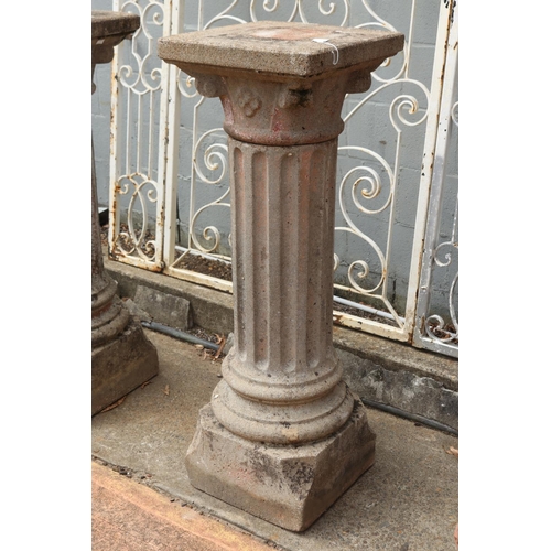 1764 - Pair of antique French Gothic revival composite pedestal garden columns, each approx 110cm H x 37cm ... 