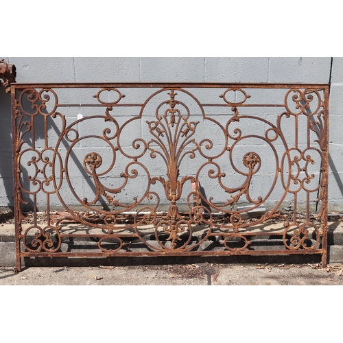 1765 - Antique French wrought iron balcony section, approx 101cm H x 172cm W x 37cm D
