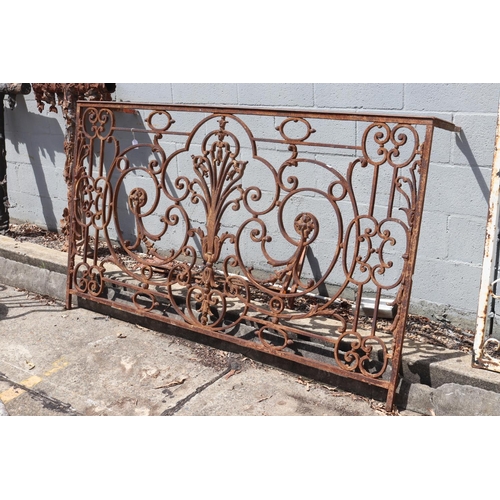 1765 - Antique French wrought iron balcony section, approx 101cm H x 172cm W x 37cm D