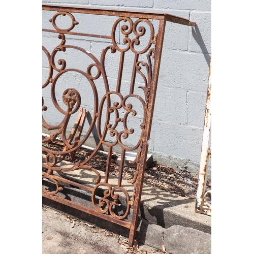 1765 - Antique French wrought iron balcony section, approx 101cm H x 172cm W x 37cm D