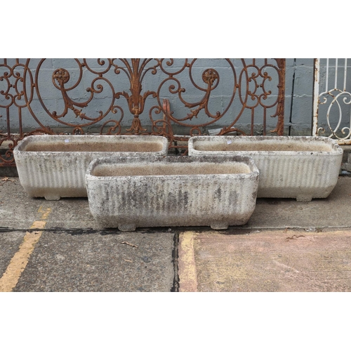 1766 - Three French composite rectangle trough planters, each approx 30cm H x 80cm W x 28cm D (3)