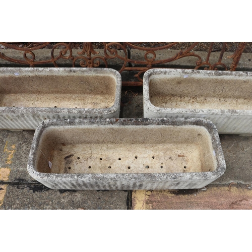 1766 - Three French composite rectangle trough planters, each approx 30cm H x 80cm W x 28cm D (3)