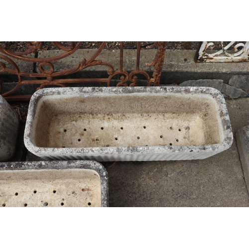 1766 - Three French composite rectangle trough planters, each approx 30cm H x 80cm W x 28cm D (3)