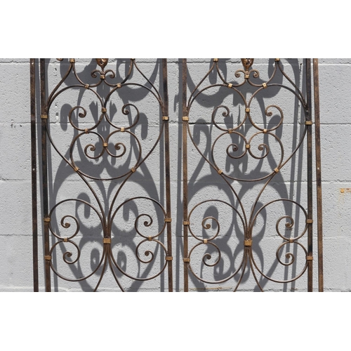 1772 - Antique French scrolling wrought iron side gate, each approx 160cm H x 40cm W (2)