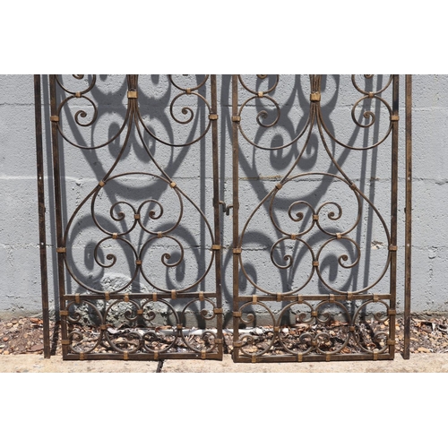 1772 - Antique French scrolling wrought iron side gate, each approx 160cm H x 40cm W (2)