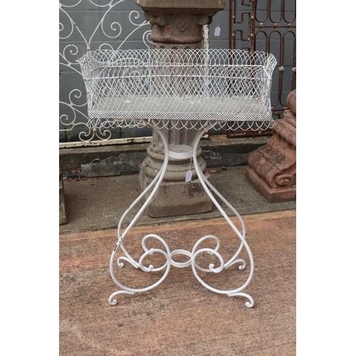 1776 - Vintage French jardiniere on stand, scrolling wrought iron base, pierced gallery, approx 93cm H x 63... 