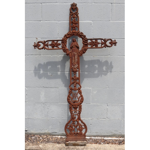 1780 - Antique French pierced iron cross, approx 163cm H x 96cm W