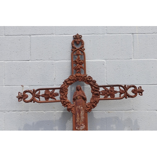 1780 - Antique French pierced iron cross, approx 163cm H x 96cm W