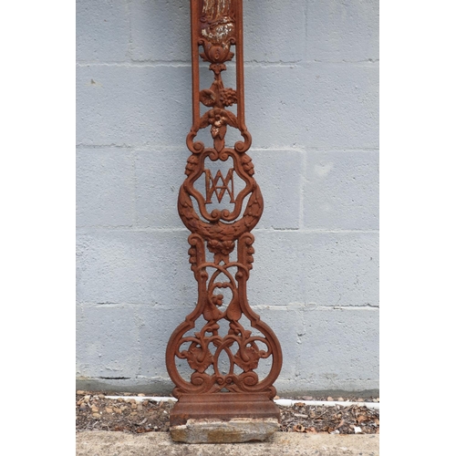 1780 - Antique French pierced iron cross, approx 163cm H x 96cm W