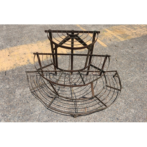 1786 - Vintage French multi tiered demi lune shape pot stand, approx 71cm H x 122cm W x 62cm D