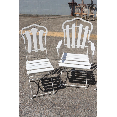 1793 - Set of four unique antique French garden or patio chairs, with wooden slats (4)