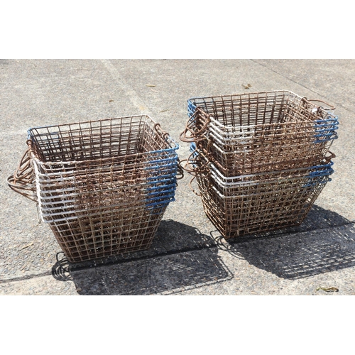 1810 - Lot of French wrought iron oyster baskets, each approx 26cm H x 49cm L x 38cm W (excluding handle)