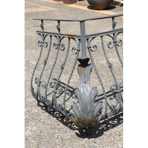1819 - Most impressive antique French iron balcony, scrolling leaf caps to either end, approx 93cm H x 269c... 