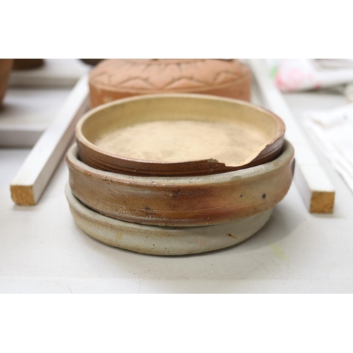 294 - Assortment of earthenware to include lids, pot, burner, etc, approx 18cm H and shorter