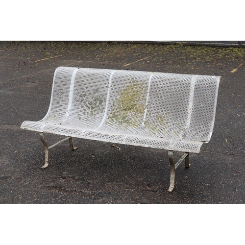 1774 - French garden bench with pierced seat, with iron base, approx 80cm H x 161cm W