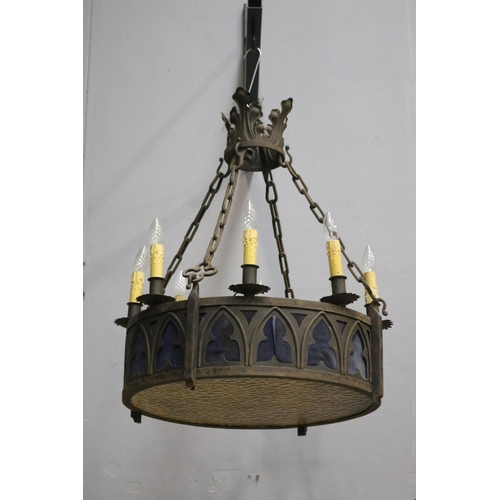 1610 - Most impressive French Gothic style iron chandelier, approx 80cm H x 64cm Dia