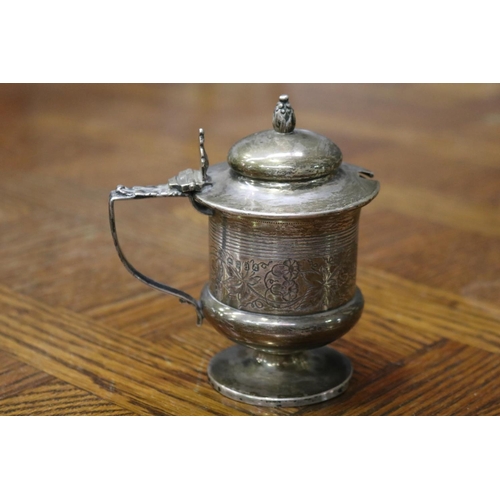 1615 - Antique hallmarked sterling silver pedestal mustard pot, with a later applied lid, also with a later... 