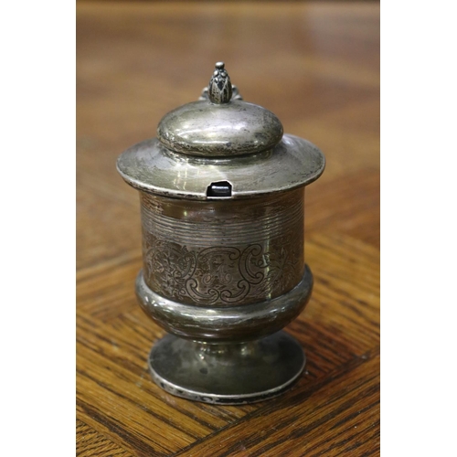 1615 - Antique hallmarked sterling silver pedestal mustard pot, with a later applied lid, also with a later... 